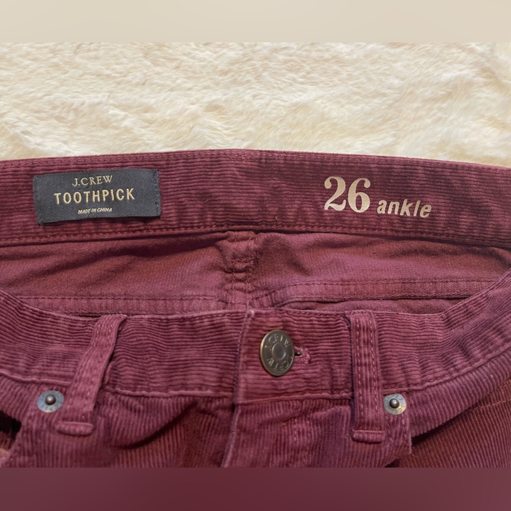 J.Crew Toothpick size 26 burgundy corduroy - Picture 3 of 8